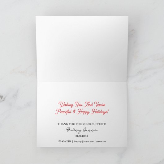 Gepersonaliseerde feestelijke Realtor Vakantiekaar Bedankkaart (Binnen)
