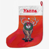 Gepersonaliseerde feestelijke rendierkerst grote kerstsok (Achterkant)