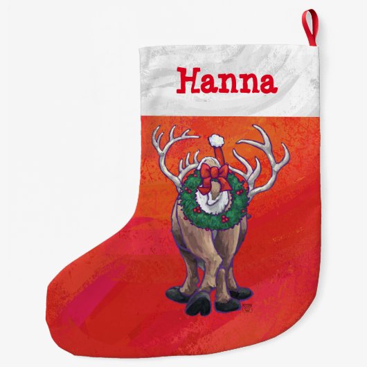Gepersonaliseerde feestelijke rendierkerst grote kerstsok (Achterkant)