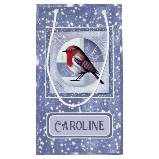 Gepersonaliseerde feestelijke Robin Christmas Desi Klein Cadeauzakje (Achterkant)