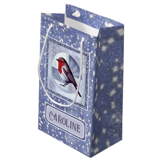 Gepersonaliseerde feestelijke Robin Christmas Desi Klein Cadeauzakje (Achterkant Gekanteld)