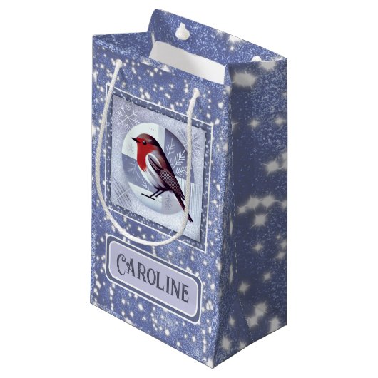 Gepersonaliseerde feestelijke Robin Christmas Desi Klein Cadeauzakje (Voorkant Gekanteld)