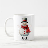 Gepersonaliseerde Feestelijke Rode Sjaal Sneeuwman Koffiemok (Links)