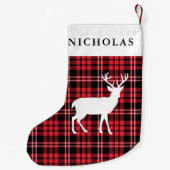 Gepersonaliseerde feestelijke rustieke rode plaid kleine kerstsok (Achterkant)