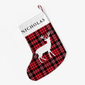 Gepersonaliseerde feestelijke rustieke rode plaid kleine kerstsok (Achterkant (Hangend))