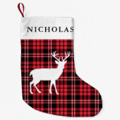 Gepersonaliseerde feestelijke rustieke rode plaid kleine kerstsok (Voorkant)