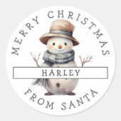Gepersonaliseerde Feestelijke Sneeuwman Kerst stic Ronde Sticker (Voorkant)