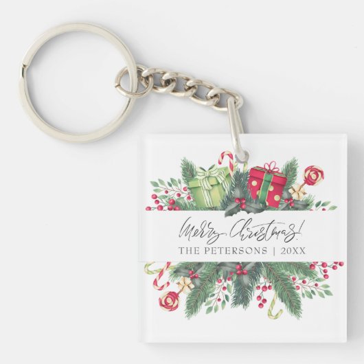 🎄Gepersonaliseerde feestelijke vrolijke kerst dec Sleutelhanger (voorkant)