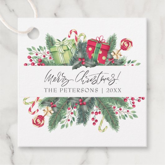Gepersonaliseerde feestelijke vrolijke kerst decor bedankjes labels (Voorkant)
