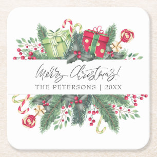 Gepersonaliseerde feestelijke vrolijke kerst decor kartonnen onderzetters