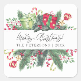 Gepersonaliseerde feestelijke vrolijke kerst decor vierkante sticker