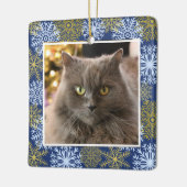Gepersonaliseerde feestkat Dog Blue Snowflakes ker Keramisch Ornament (Links)
