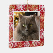 Gepersonaliseerde feestkat Dog Red Snowflakes kers Keramisch Ornament (Rechts)