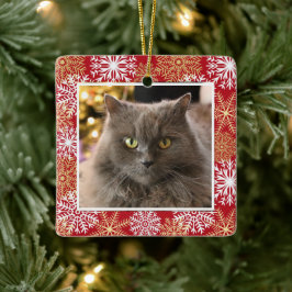 Gepersonaliseerde feestkat Dog Red Snowflakes kers Keramisch Ornament