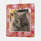 Gepersonaliseerde feestkat Dog Red Snowflakes kers Keramisch Ornament (Links)