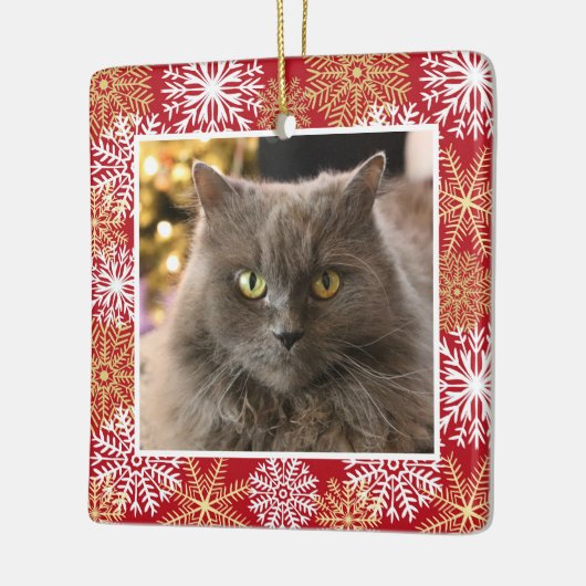 Gepersonaliseerde feestkat Dog Red Snowflakes kers Keramisch Ornament (Links)