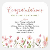 Gepersonaliseerde felicitaties Realtor Floral Vierkante Sticker (Voorkant)