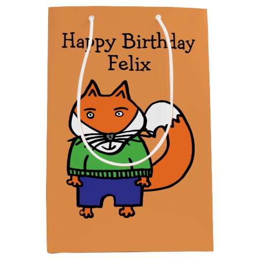 Gepersonaliseerde Felix de Fox Happy Birthday Medium Cadeauzakje (Voorkant)