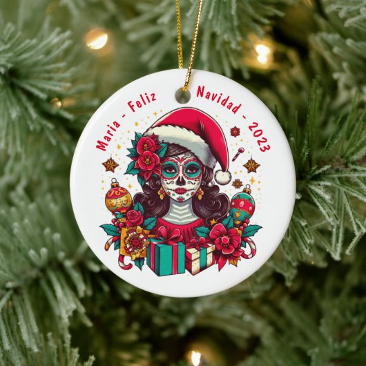 Gepersonaliseerde Feliz Navidad De Los Muertos Keramisch Ornament (Boom)