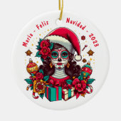 Gepersonaliseerde Feliz Navidad De Los Muertos Keramisch Ornament (Voorkant)