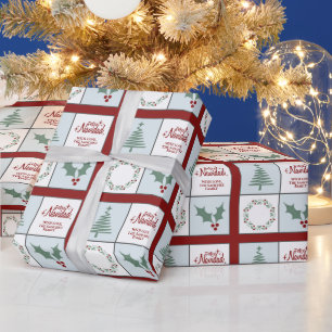 Gepersonaliseerde Feliz Navidad Kerstmis Familie Cadeaupapier
