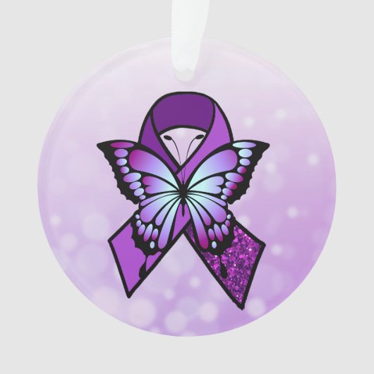 Gepersonaliseerde fibromyalgie lint en vlinder ornament (voorkant)