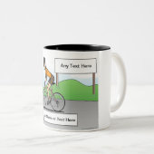 Gepersonaliseerde fietser - Cartoon Vrouw Tweekleurige Koffiemok (Voorkant rechts)