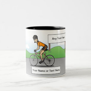 Gepersonaliseerde fietser - Cartoon Vrouw Tweekleurige Koffiemok