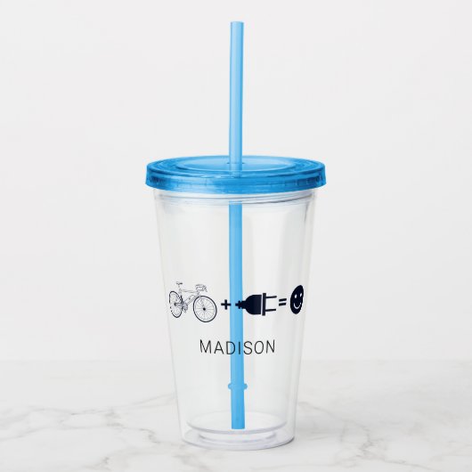 Gepersonaliseerde fietser De fiets maakt me blij Acryl Drinkbeker (Voorkant)