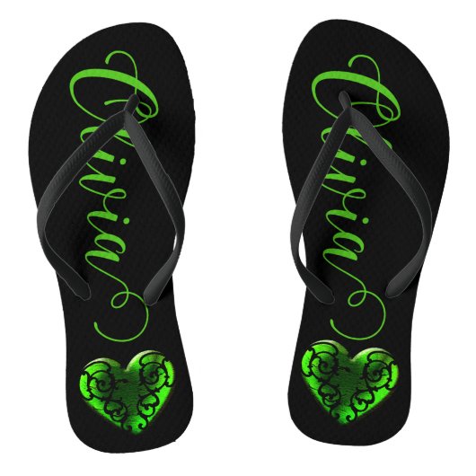 Gepersonaliseerde filigraan Gothic Groen hart Teenslippers (Voetbed)