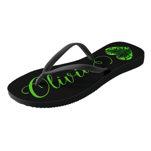 Gepersonaliseerde filigraan Gothic Groen hart Teenslippers (Schuin)