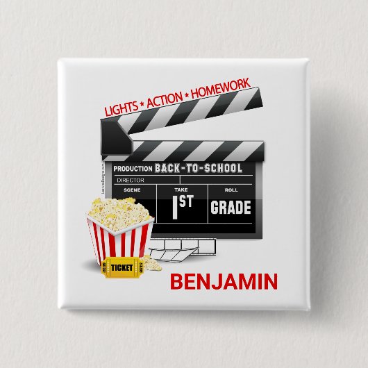Gepersonaliseerde filmthema Eerste 1e graad Vierkante Button 5,1 Cm (Voorkant)