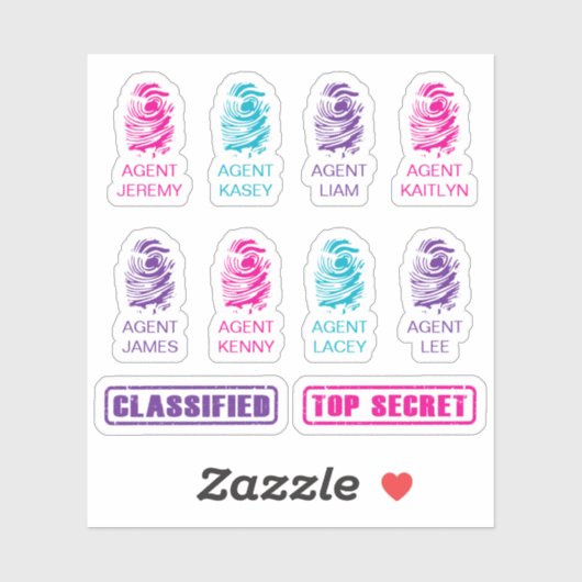 Gepersonaliseerde Fingerprint Spy Party Stickers (Vel)