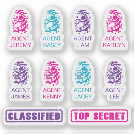 Gepersonaliseerde Fingerprint Spy Party Stickers (Voorkant)