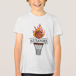 Gepersonaliseerde Fire basketbal & hoop met naam Tri-Blend Shirt