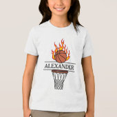 Gepersonaliseerde Fire basketbal & hoop met naam Tri-Blend Shirt (Voorkant)