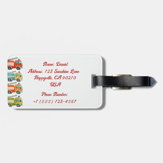 Gepersonaliseerde Fire Truck Bagagelabel voor kind (Achterkant horizontaal)