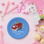 Gepersonaliseerde Fire Truck Boy's Verjaardag Papieren Bordje (Feest)
