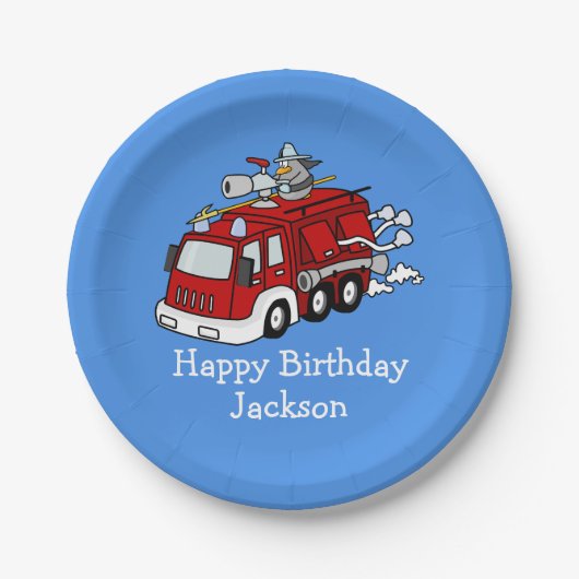 Gepersonaliseerde Fire Truck Boy's Verjaardag Papieren Bordje (Voorkant)