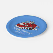 Gepersonaliseerde Fire Truck Boy's Verjaardag Papieren Bordje (Gekanteld)