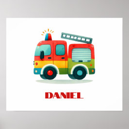 Gepersonaliseerde Fire Truck Poster voor jongens