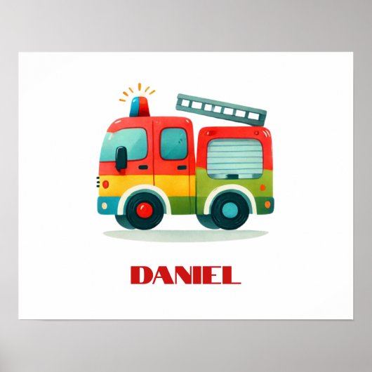 Gepersonaliseerde Fire Truck Poster voor jongens (Voorkant)