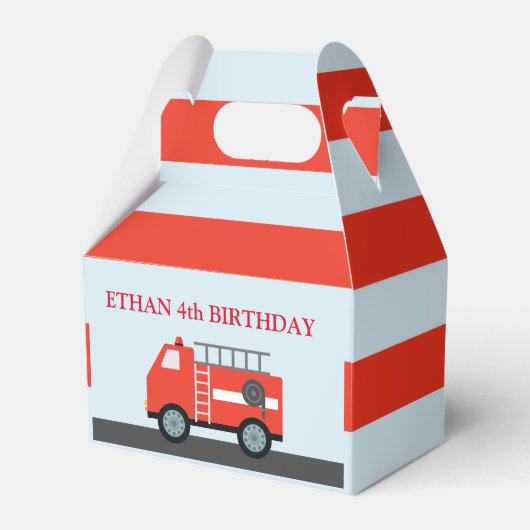 Gepersonaliseerde Firetruck Paper Favor Box Bedankdoosjes (Voorkant Zijde)
