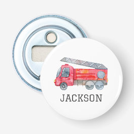 Gepersonaliseerde Firetruck verjaardagsfeestje Button Flesopener