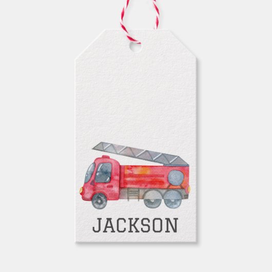 Gepersonaliseerde Firetruck verjaardagsfeestje Cadeaulabel (Voorkant)