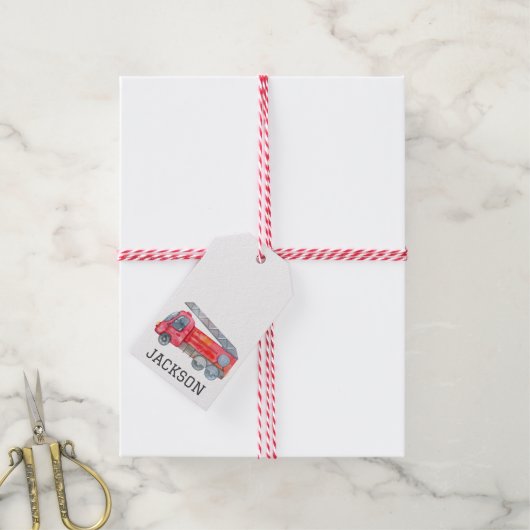 Gepersonaliseerde Firetruck verjaardagsfeestje Cadeaulabel (Met Touw)