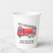 Gepersonaliseerde Firetruck verjaardagsfeestje Papieren Bekers (Achterkant)