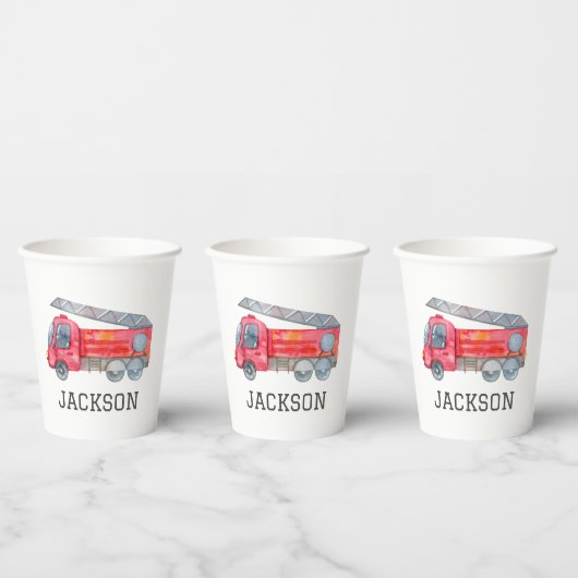 Gepersonaliseerde Firetruck verjaardagsfeestje Papieren Bekers (Multi)