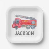 Gepersonaliseerde Firetruck verjaardagsfeestje Papieren Bordje (Voorkant)
