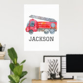 Gepersonaliseerde Firetruck verjaardagsfeestje Poster (Thuiskantoor)